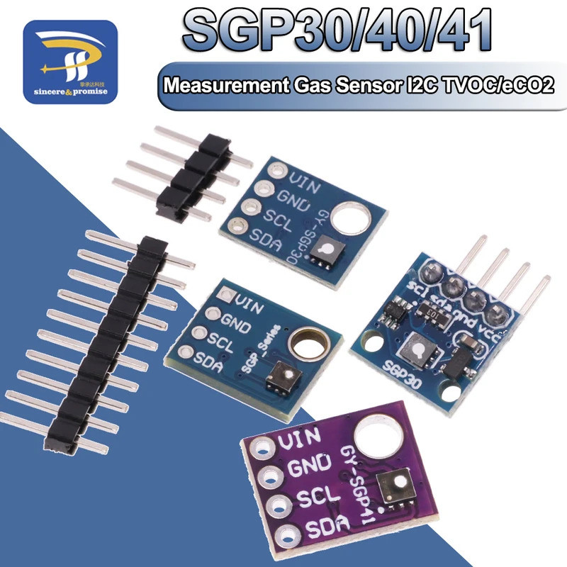 ตัวตรวจจับก๊าซอากาศ SGP41 SGP30 SGP40 เซ็นเซอร์วัด I2C หลายพิกเซล TVOC ...