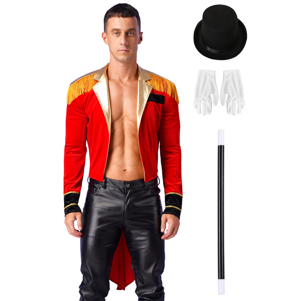 Yeahdor Men Magician Circus Ringmaster เครื่องแต่งกายแขนยาวพู่ไหล่เปิด ...