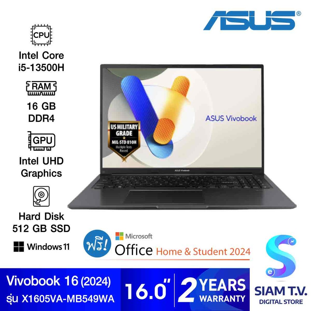 NOTEBOOK (โน้ตบุ๊ค) ASUS VIVOBOOK 16 X1605VA-MB549WA (INDIE BLACK) โดย ...