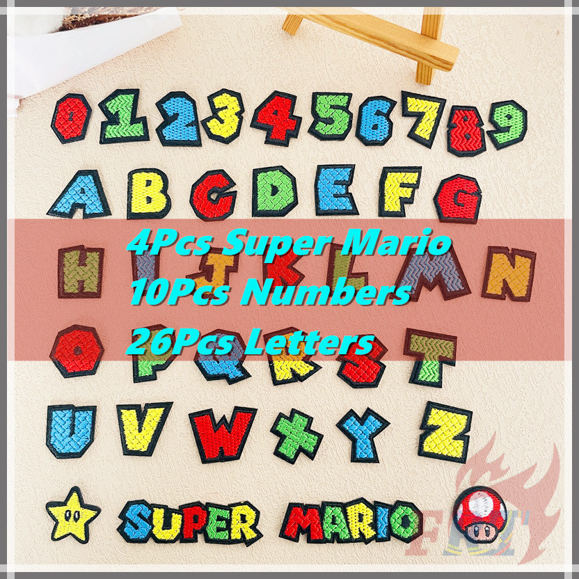 Q Funny Super Mario English Letters Numbers Iron-on Patch 4 ชิ้น/10 ...