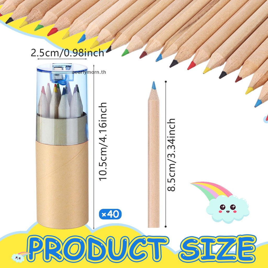 AA 40 Pack Mini Drawing ดินสอสี Sharpener 12 สี Mini Drawing ดินสอชุด 3 ...
