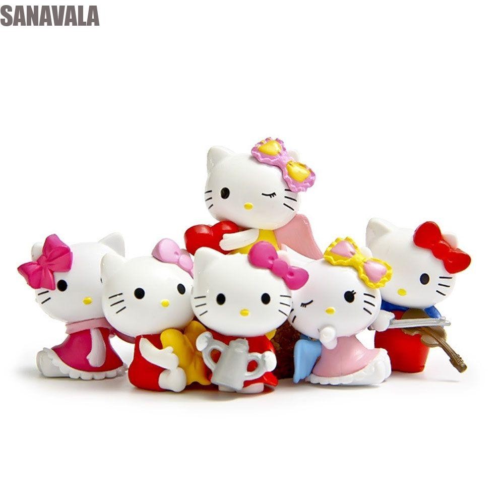 SANAVALA Hello Kitty Cat Action Figures PVC 6 ชิ้น/เซ็ตตุ๊กตาของเล่น ...