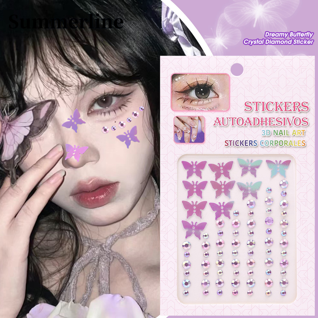 สติ๊กเกอร์คริสตัลอะคริลิคชั่วคราวกันน้ํา - ผีเสื้อ Rhinestone Decals ...