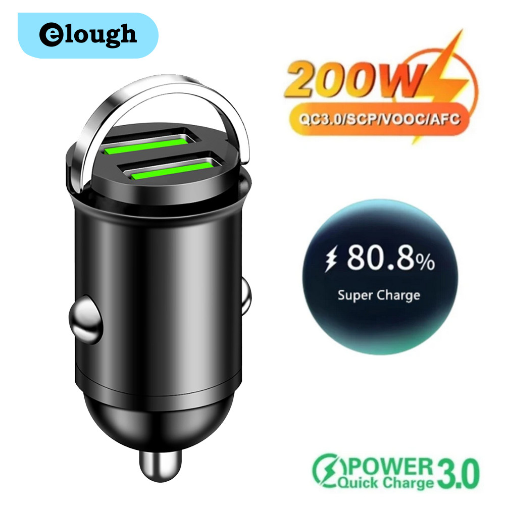 Elough 200W Dual USB Pull Ring Car Charger Fast Charging QC3.0 Car ...