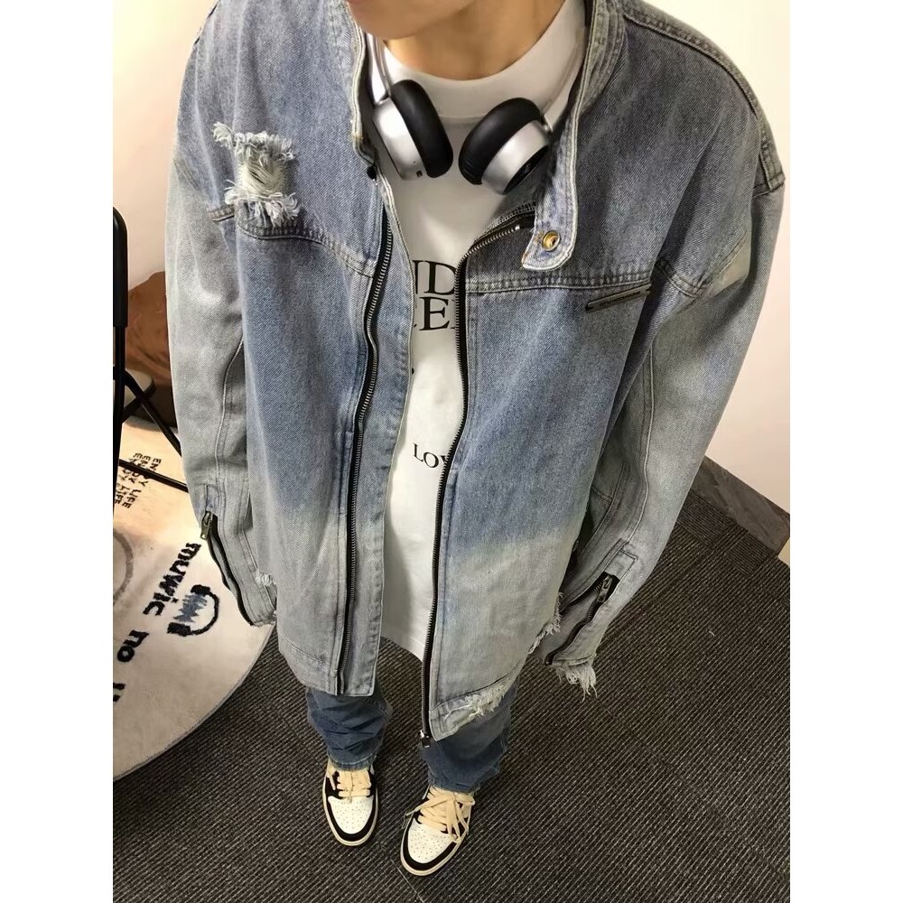 Riolio Black Denim Jackets Men S-3XL Unisex Vintage Washed Gradient Tooling American High Street Harajuku Handsome Outwear Autumn Cool