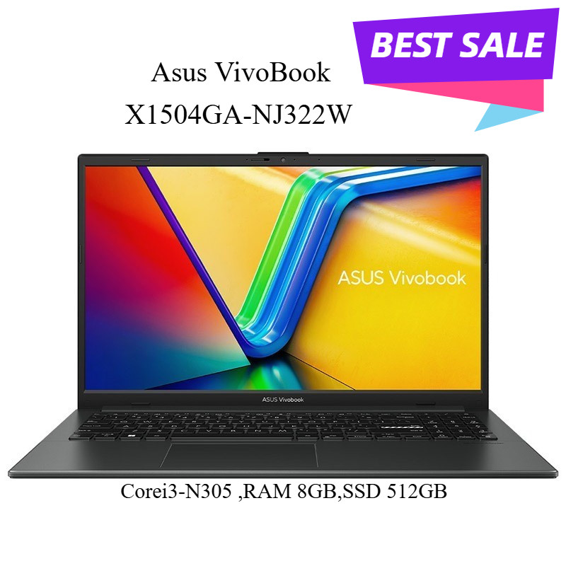 ASUS NB รุ่น VivobookGo 15 X1504GA-NJ322W,Corei3-N305 ,RAM 8GB,SSD 512GB Mixed Black (โน๊ตบุ๊ค) ,ประกันศูนย์ 2 ปี