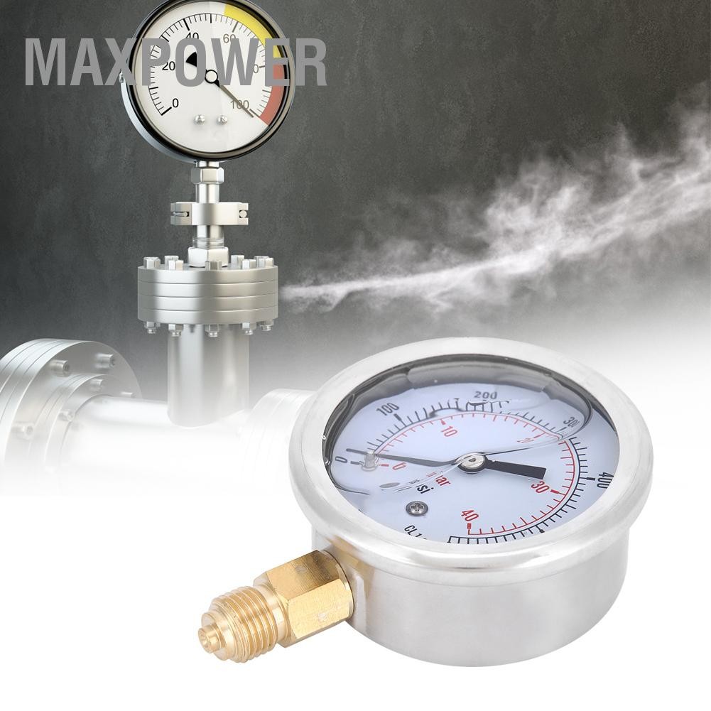Fydun Manometer 0-400 Bar – ölgefüllt, 1/4 BSP, Edelstahlgehäuse, Für Maschinen & Co.