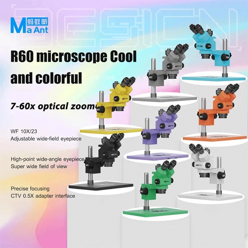 MaAnt Sky Eye R60 กล้องจุลทรรศน์ Trinocular พร้อมซูม 7-60X-6.0X เลนส์ ...