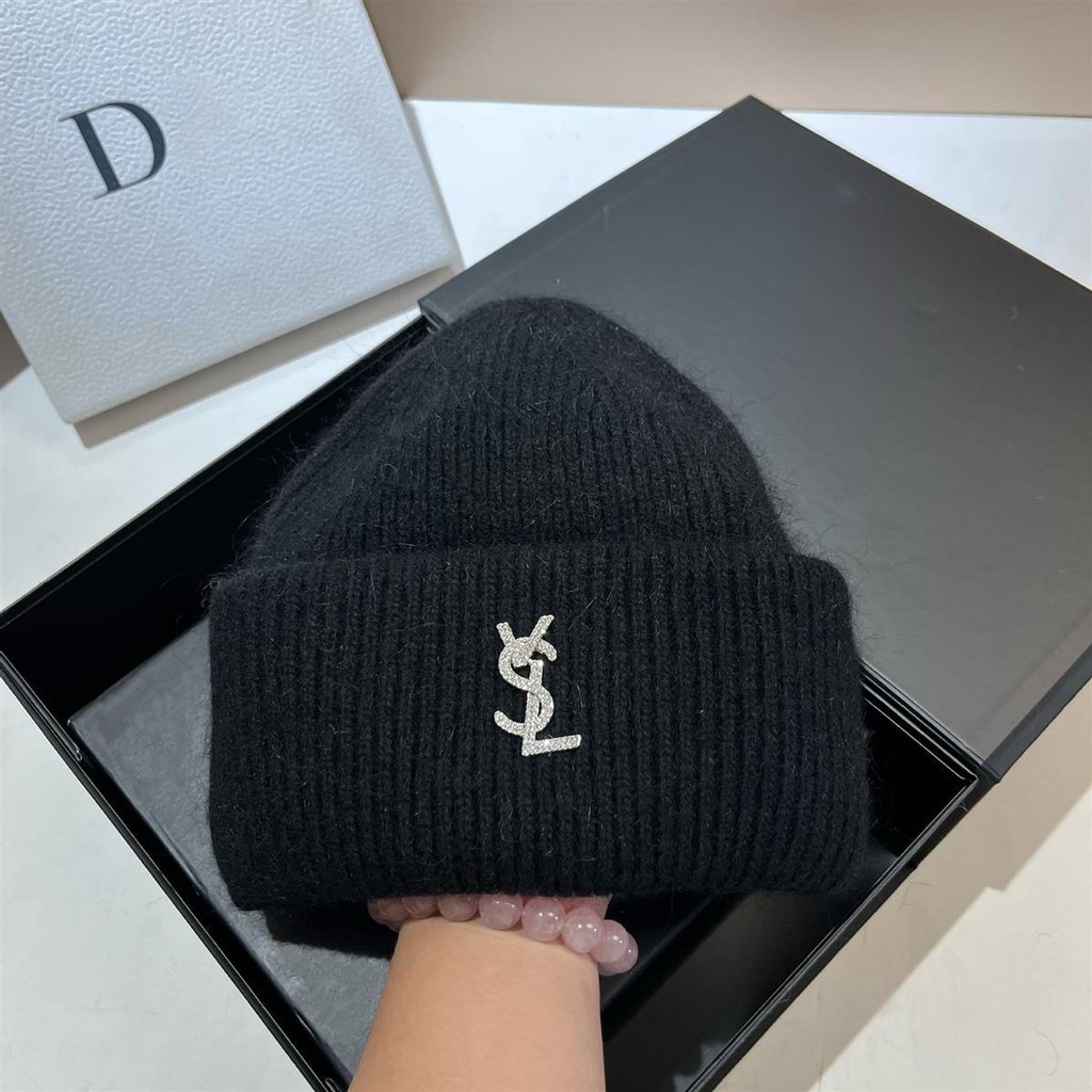 Ysl Winter Warm Rabbit Fur หมวกถักเวอร์ชั่นเกาหลีหมวกเรียบง่าย LH30 ...