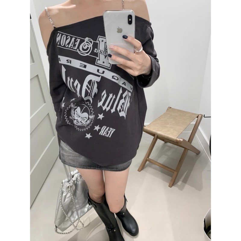 จินเหลียง + เสื้อยืดแขนยาวผ้าฝ้ายยืดดีไซน์เฉพาะตัวพิมพ์ลาย แขนหลุด Me ...