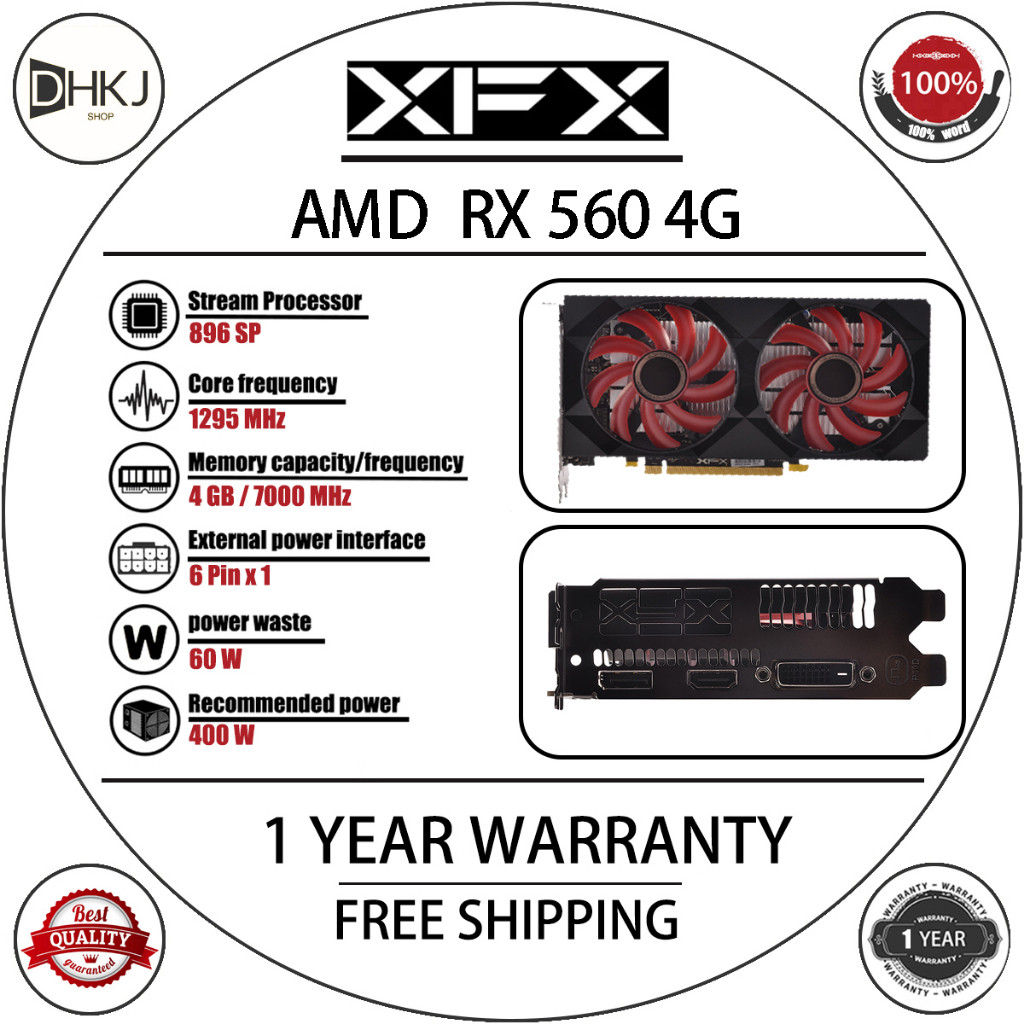 ใช้ XFX RX 560 4GB กราฟิกการ์ด AMD GPU Radeon RX560 4GB 4G การ์ดหน้าจอ ...