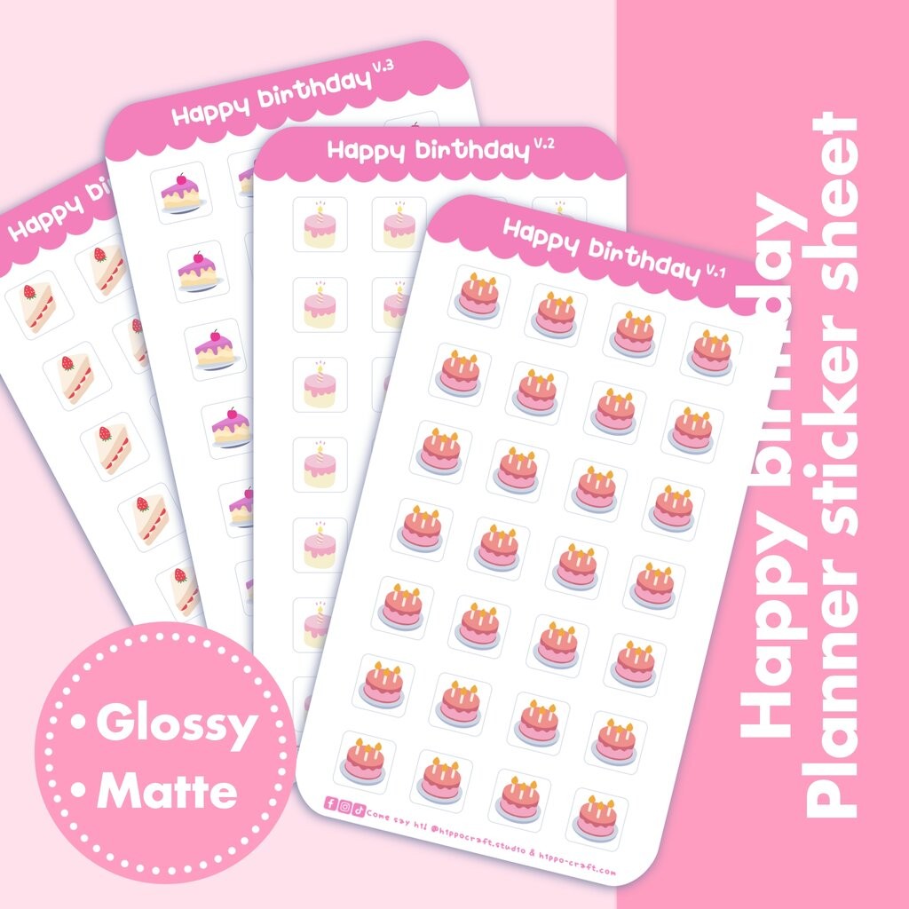 4 แบบ Happy birthday | Planner sticker sheet สุขสันต์วันเกิด สติ๊กเกอร์ ...