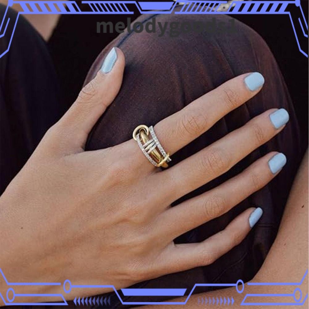 MELODYGOODS1 Stackable Ring, Non Tarnish Multi-Link Connected Gold ...