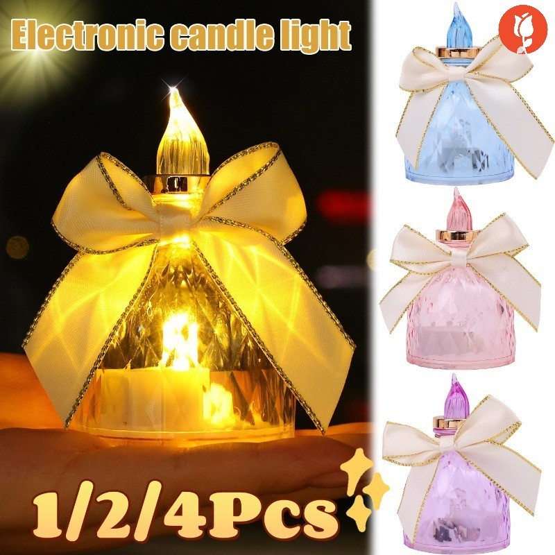 Bowknot Ribbon Flameless เทียนอิเล็กทรอนิกส์ Lights- Creative Unique ...