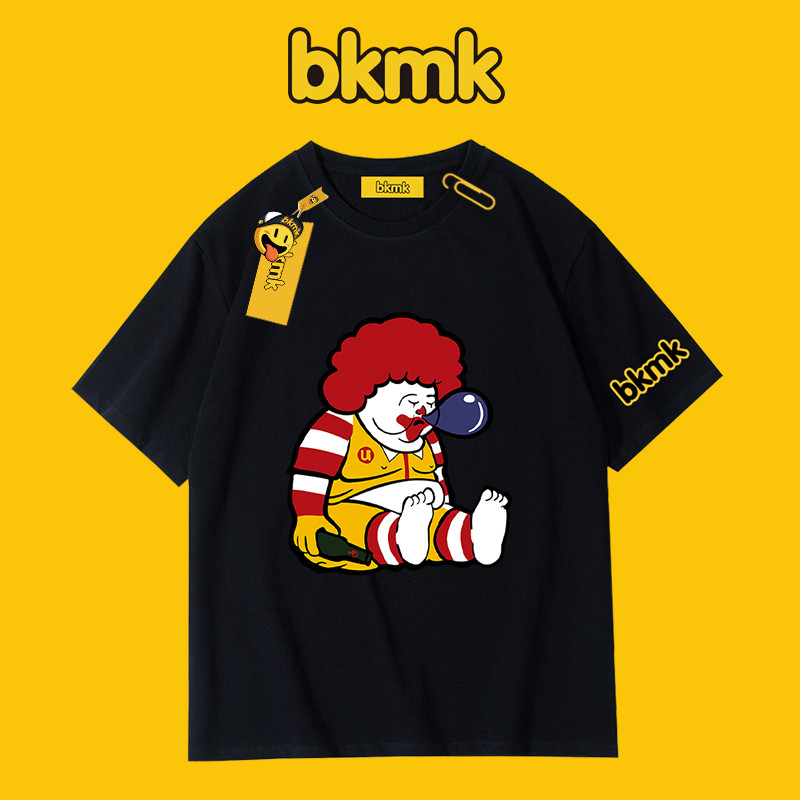 Bkmk 100% Premium Cotton เสื้อยืดพิมพ์ลายการ์ตูนแขนสั้นผู้ชายทรงหลวมมี ...
