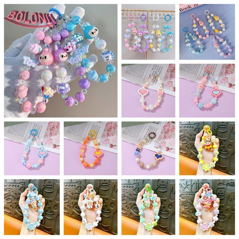 BO Bead Labubu Key Ring, Bag Charm Bow Crayon Shin-chan Phone Chain ...