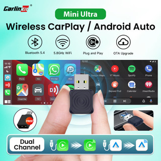 Carlinkit 2in1 Mini Ultra Wireless Carplay Adapter และอะแดปเตอร์ไร้สาย Android Auto แบบมีสายกับปลั๊กไร้สายและเล่น