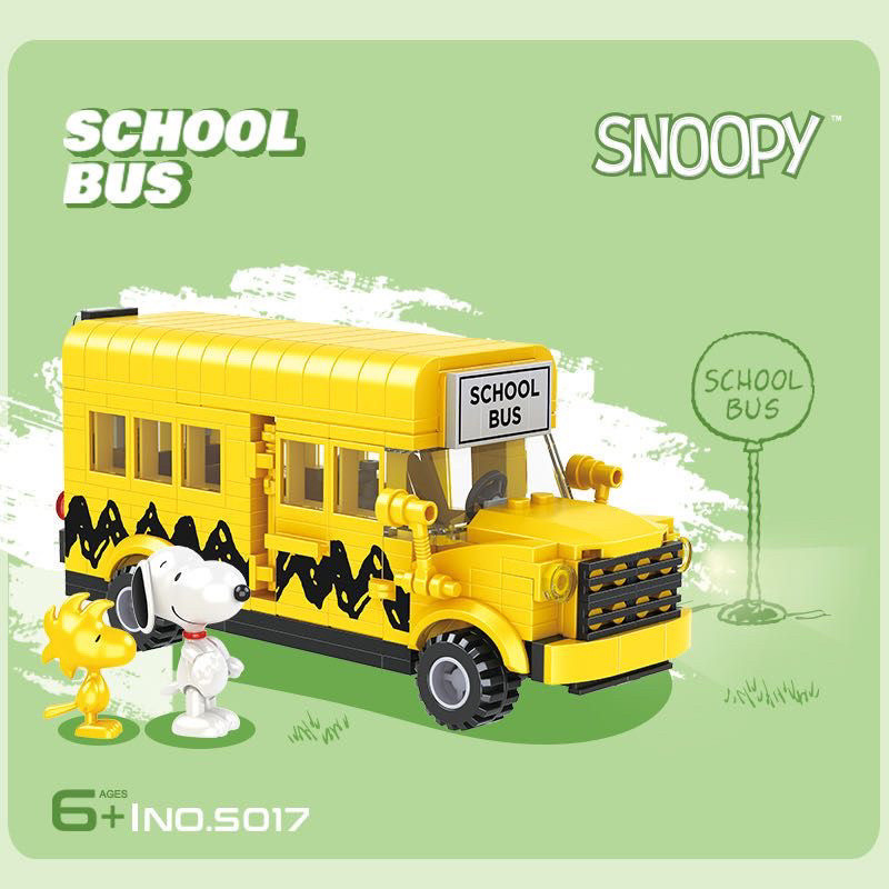 Snoopy School Bus Car Toy Fun Bus Car Assembly Model Desktop Decorative ...