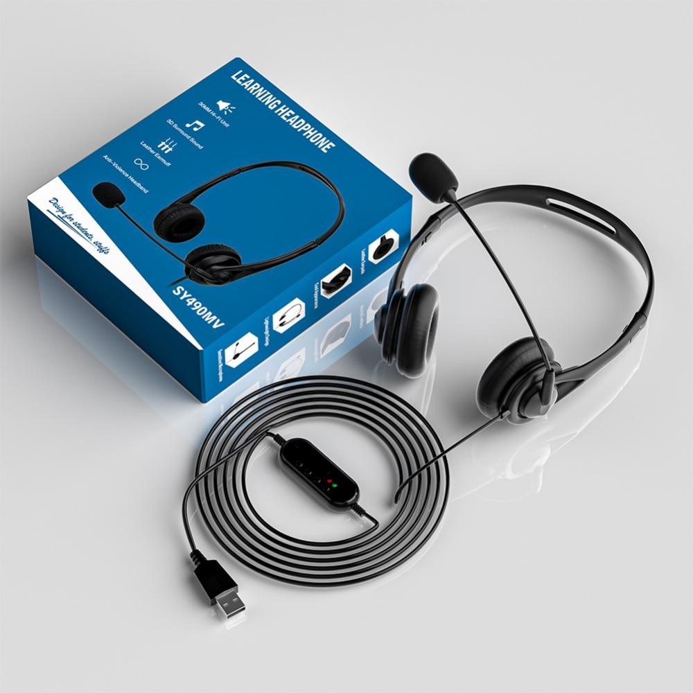 HWD Call Center หูฟัง USB ชุดหูฟังแบบมีสายธุรกิจพร้อมไมโครโฟน 3.5 มม. ...