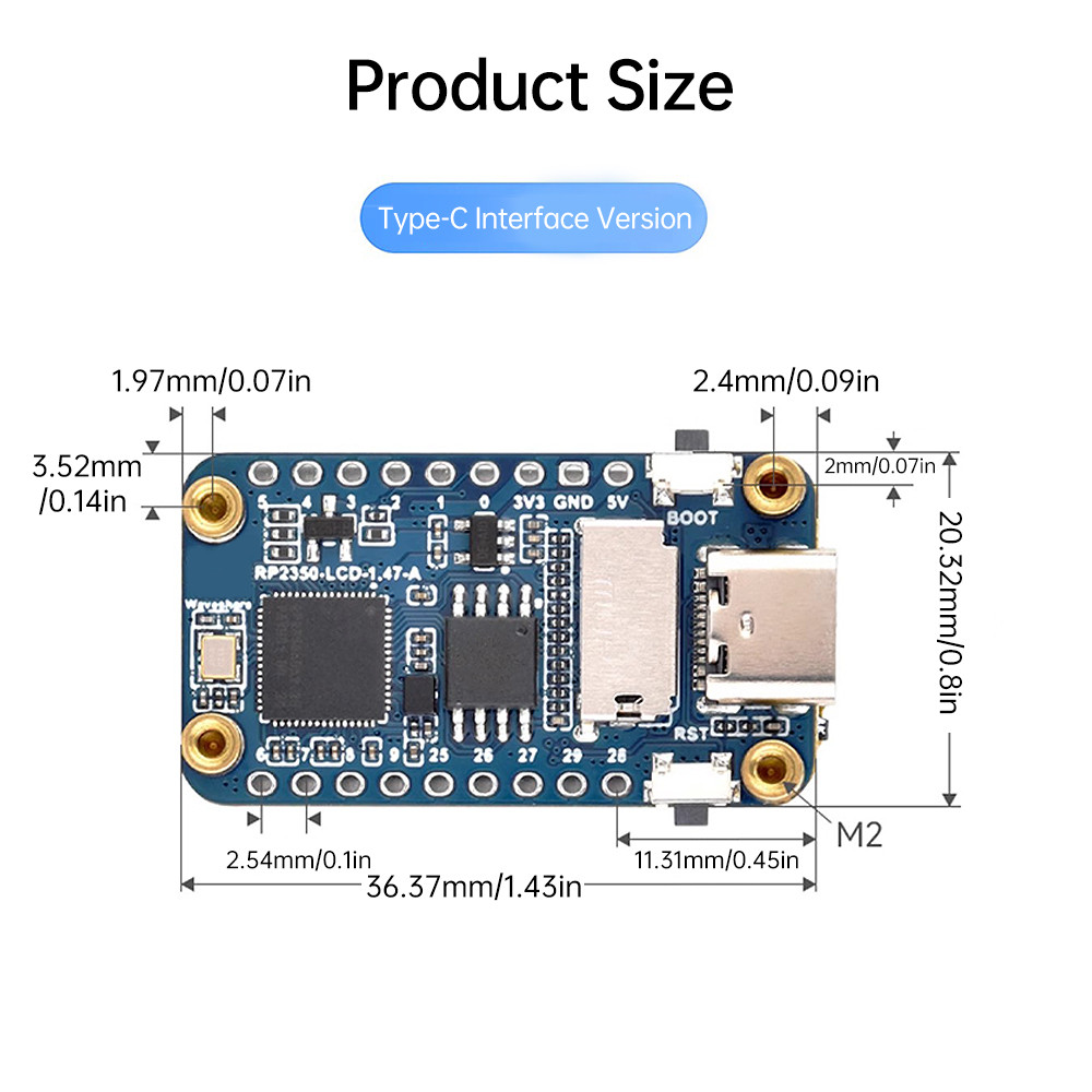 Pcbfun RP2350 1.47 นิ้ว Lcd Development Board 262K สี Lcd Screen ...