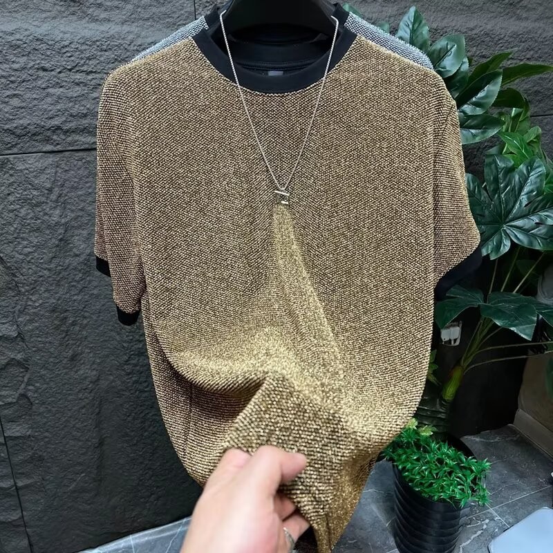 เสื้อยืดแขนสั้น High-End เงาฤดูร้อนผ้าไหมน้ําแข็งแขนสั้นเสื้อยืดผู้ชาย ...