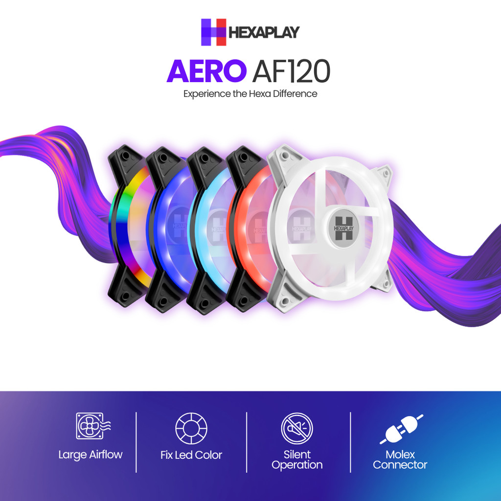 Hexaplay Aero AF120 Dual Ring Fix RGB LED Casing Fan | Molex Socket ...
