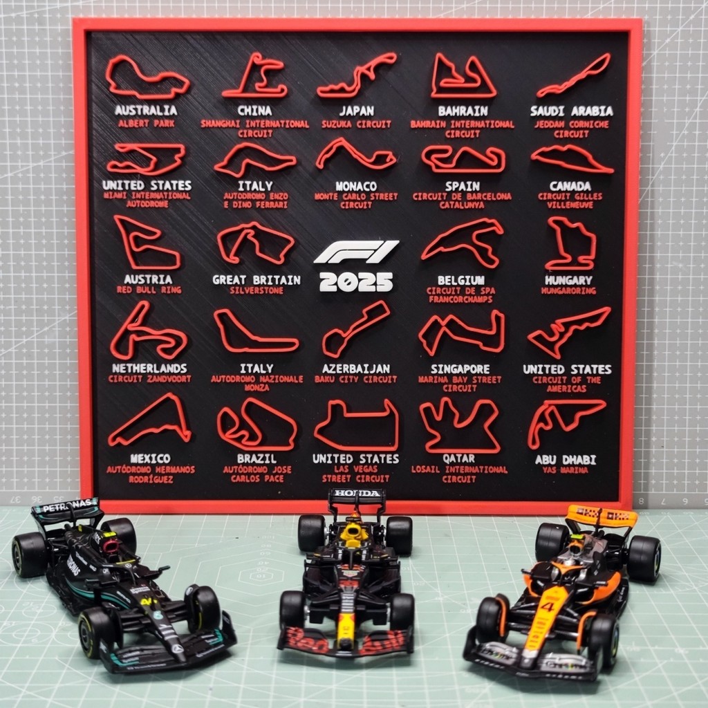 โมเดลแผนที่แข่ง F1, เส้นทางแผนภูมิแทร็ก F12025 ของตกแต่งเดสก์ท็อปสีแดง ...