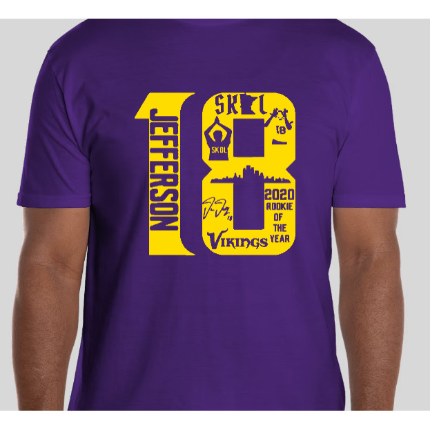 T-shirt à col en V violet Justin Jefferson pour femme avec nom et