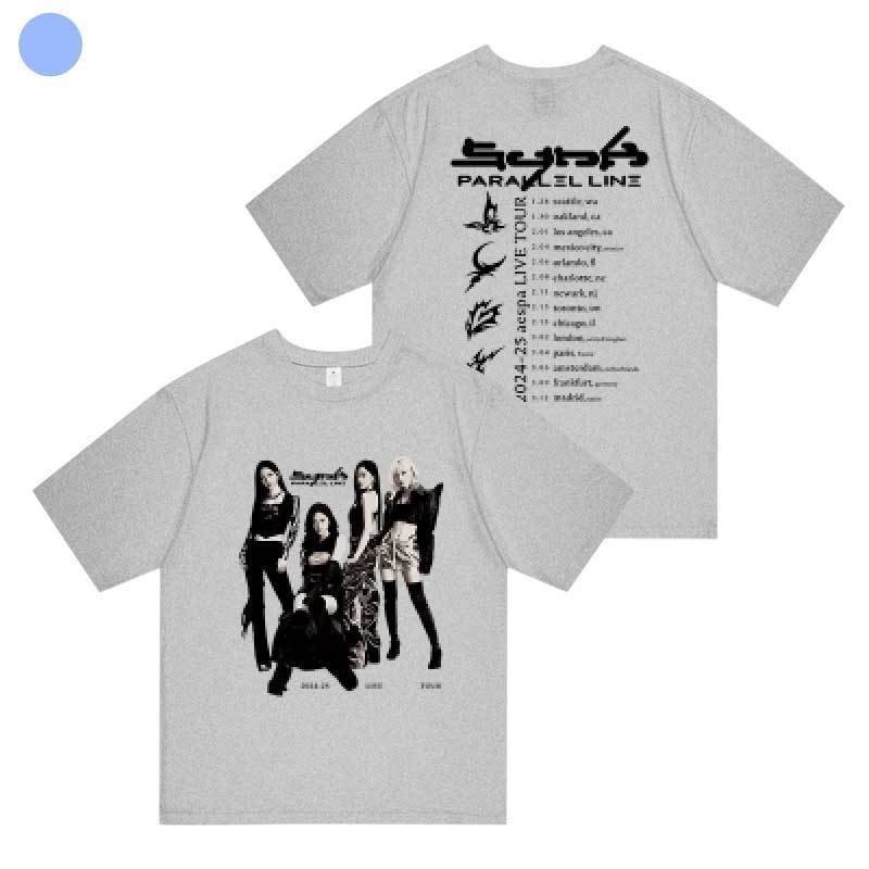 Kpop AES Merch ผ้าฝ้ายเสื้อยืด SYNK PARALLEL LINE WORLD TOUR พิมพ์แขน ...