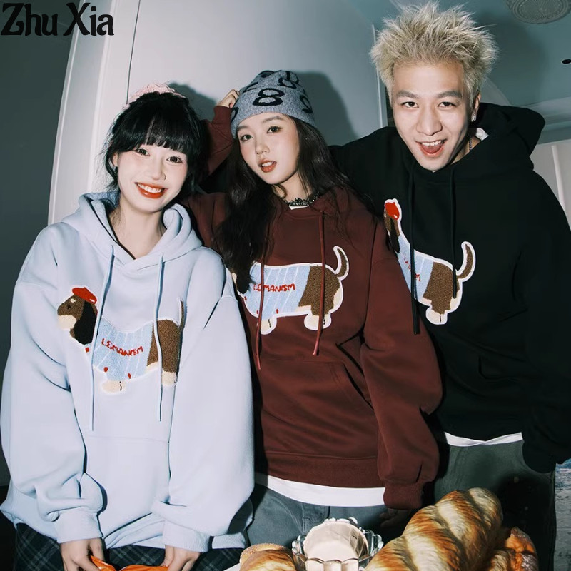Zhu Xia สุภาพสตรีเสื้อกันหนาวสไตล์อเมริกันสตรีทหลวมคลุมศีรษะคู่แขนยาว ...