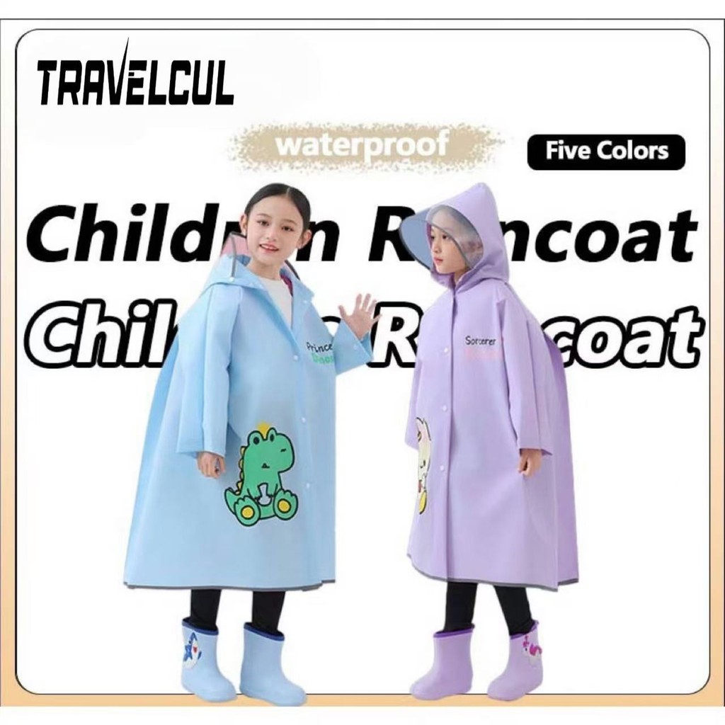 【สต็อกไทยพร้อมส่ง】 TRAVELCUL เสื้อกันฝนเด็กสไตล์ใหม่,วัสดุ EVA,กันน้ำมากขึ้น,แฟชั่นการ์ตูนเด็กเสื้อกันฝน