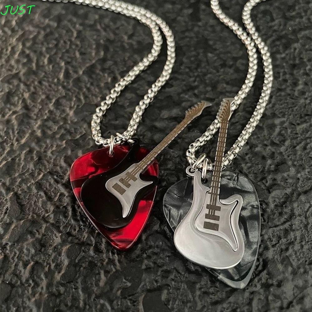 JUST Guitar Chain Choker, Punk Titanium Steel Guitar Pick Pendant ...