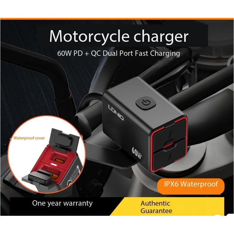 Ldnio 60W พอร์ตชาร์จ USB สําหรับรถจักรยานยนต์พร้อมที่ชาร์จโทรศัพท์ ...