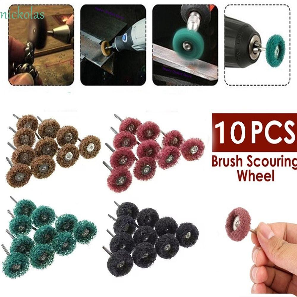 NICKOLAS 10 ชิ้นล้อขัด, Rust Remover ไนลอนเจาะแปรงขัด, Mini เส้นใย 2.35 ...