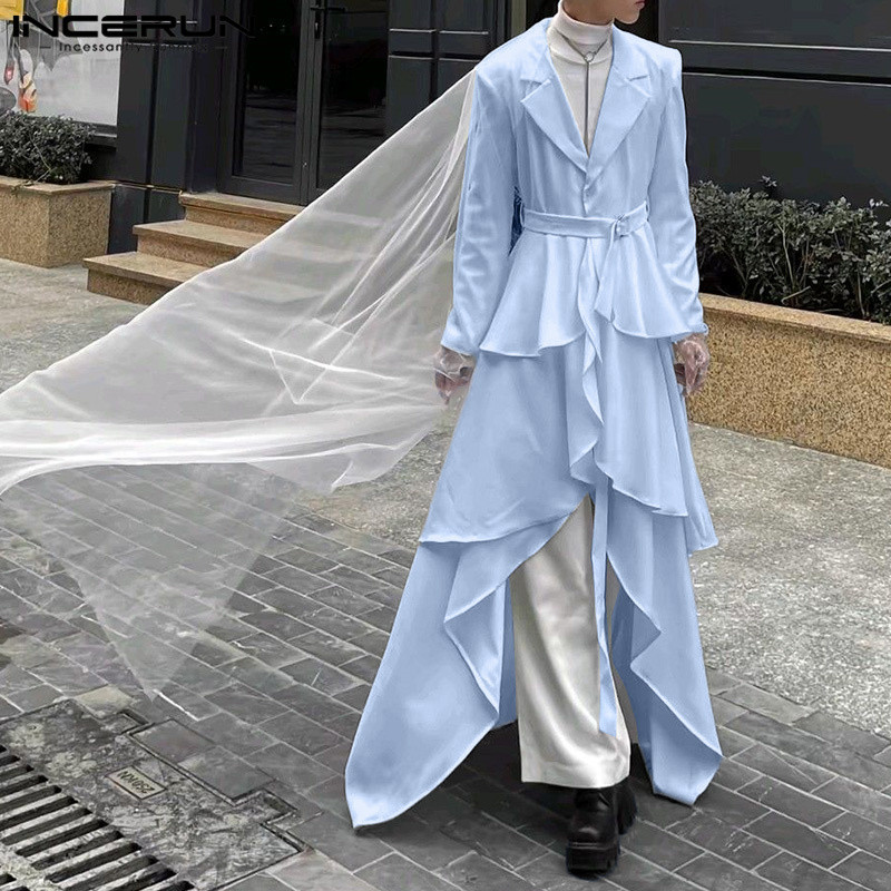 Incerun เสื้อเบลเซอร์ลําลองผู้ชายแฟชั่นเกาหลี Ruffles Hem แขนยาว A-Line ...