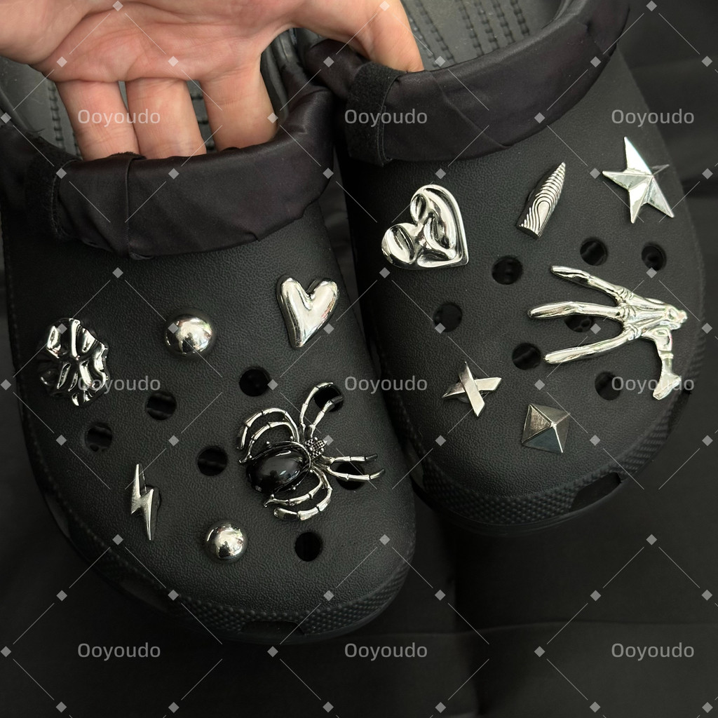 โลหะเงิน Baroque ชุด Love/Spider/Star/Rivet DIY ตกแต่ง Jibbitz 3d ...