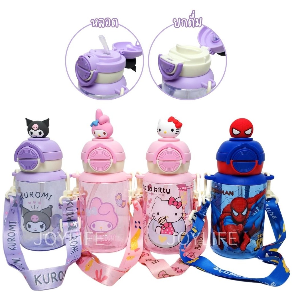 2in1 Water Bottle 650ml with Straw and Handle - 3D Cartoon Character Design with Shoulder Strap - Kids School Water Bottle