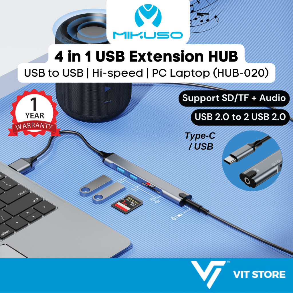 MIKUSO HUB USB 4-in-1 Type-C ke USB, Pembacad, Audio Extension Untuk ...
