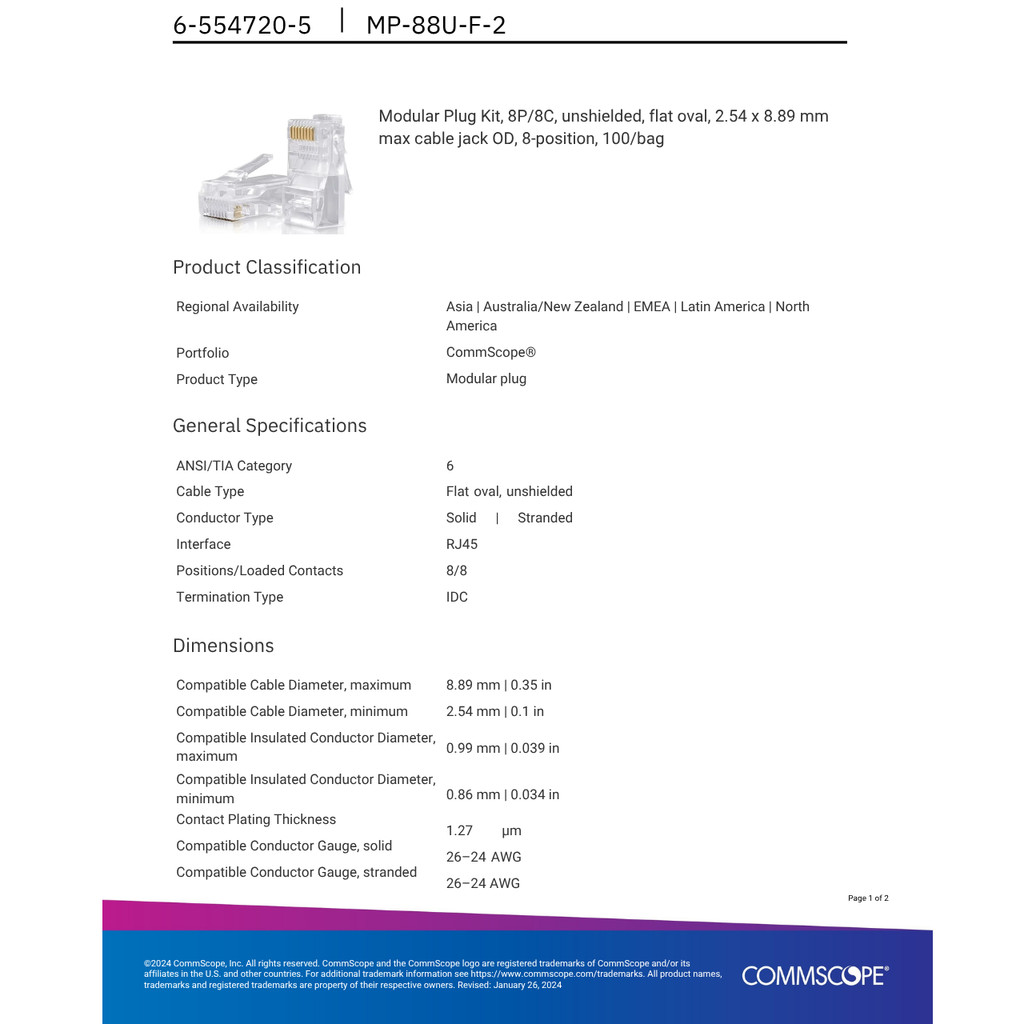 Commscope AMP Cat6 Modular Plug RJ45 Connector Ethernet Plug เครือข่าย ...