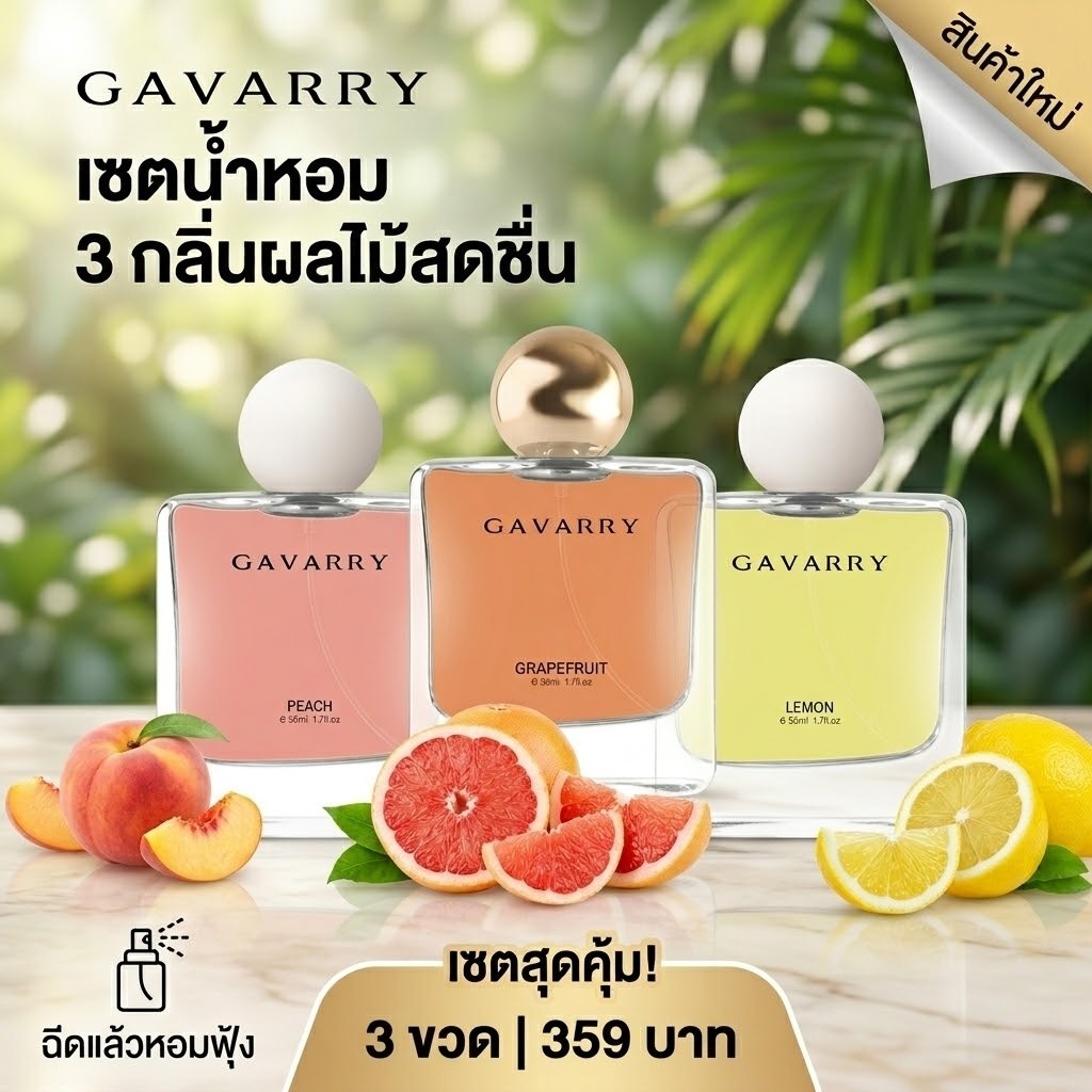GAVARRY เซตน้ำหอม 3 กลิ่นผลไม้สดชื่น หอมติดทนนาน 3 ขวดคุ้มมาก 359.- ของ ...