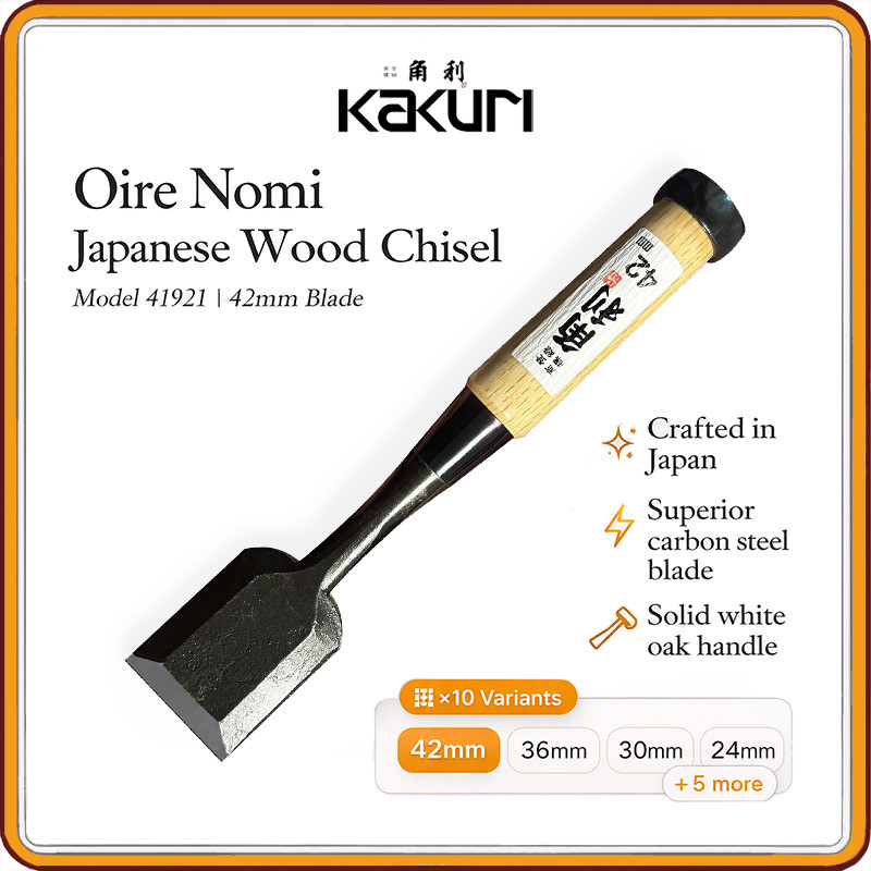KAKURI Japanese Mortise Chisel – 1/2” (12mm) Oire Nomi, White Steel #2 Blade, White Oak Handle, Made In Japan