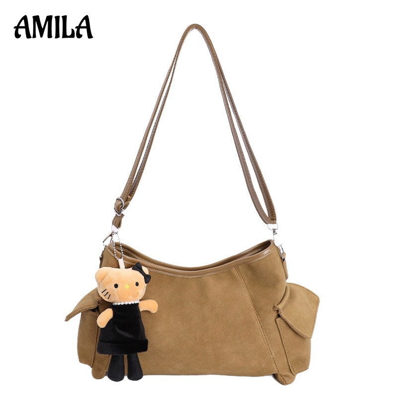 AMILA กระเป๋าขวางไหล่สำหรับสตรีดีไซน์แฟชัน สไตล์ยามว่างที่เข้าได้กับทุกชุด