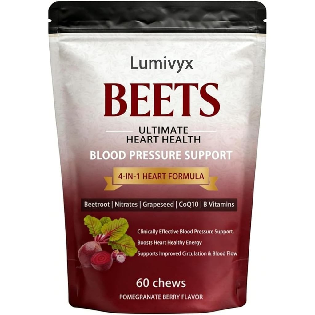 Beet Chews,Beetroot Powder, CoQ10, Essential B Vitamins, and Grapeseed ...