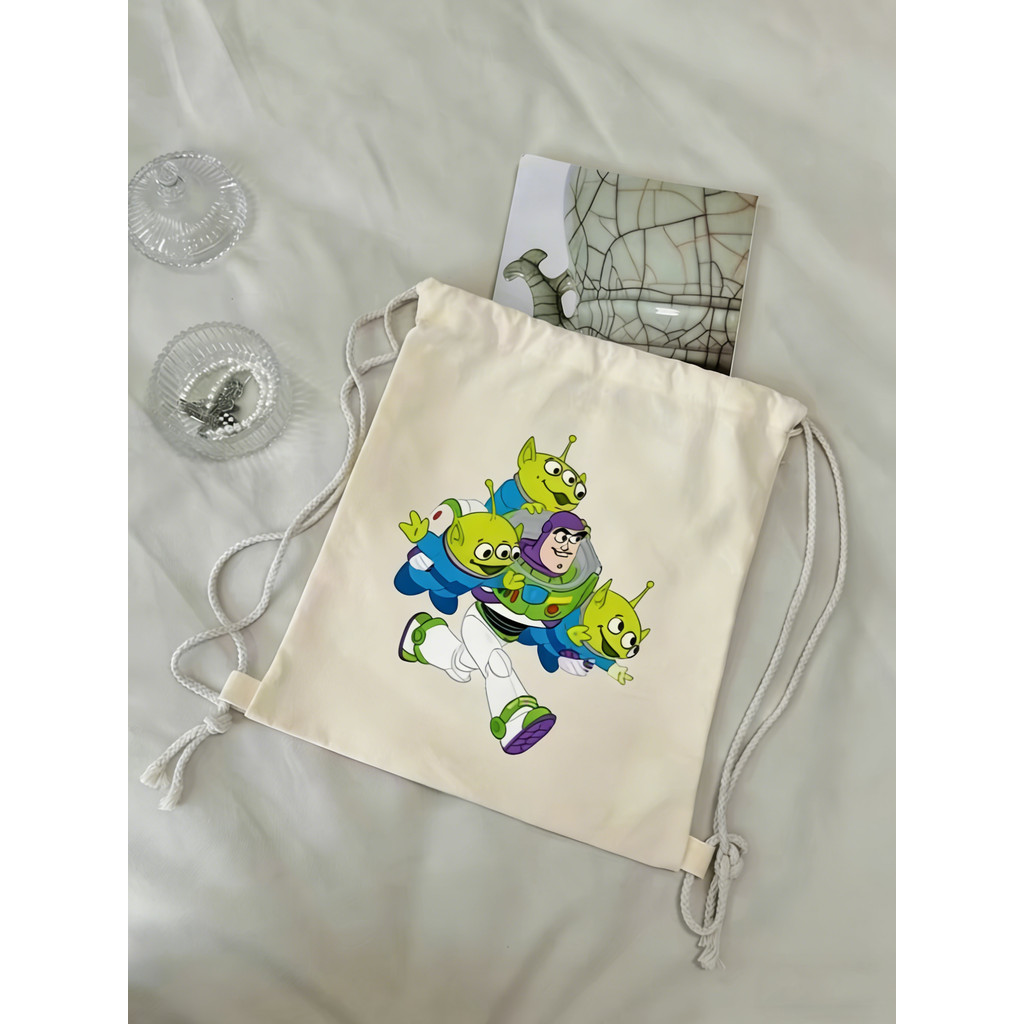 Disney Pixar Toy Story Buzz Lightyear Alien Drawstring Bag, Waterproof Sackpack for School Gym Swimming, Cute Cartoon Drawstring Backpack for Children Gift