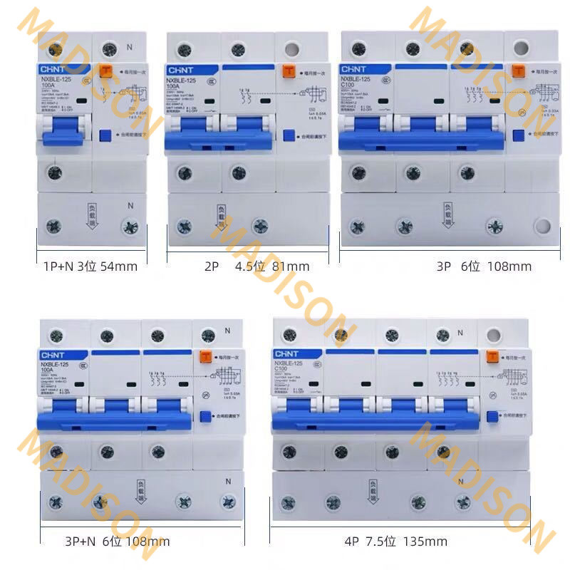 CHNT CHINT NXBLE-125 1P+N 2P 3P 3P+N 4P 63A 80A 100A 125A RCBO C-type D ...