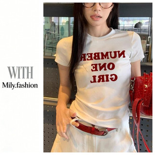 Milyfashion Cotton Letter พิมพ์เสื้อยืดลําลองฤดูใบไม้ผลิฤดูร้อนสไตล์ใหม่เสื้อยืดแขนสั้นผู้หญิง