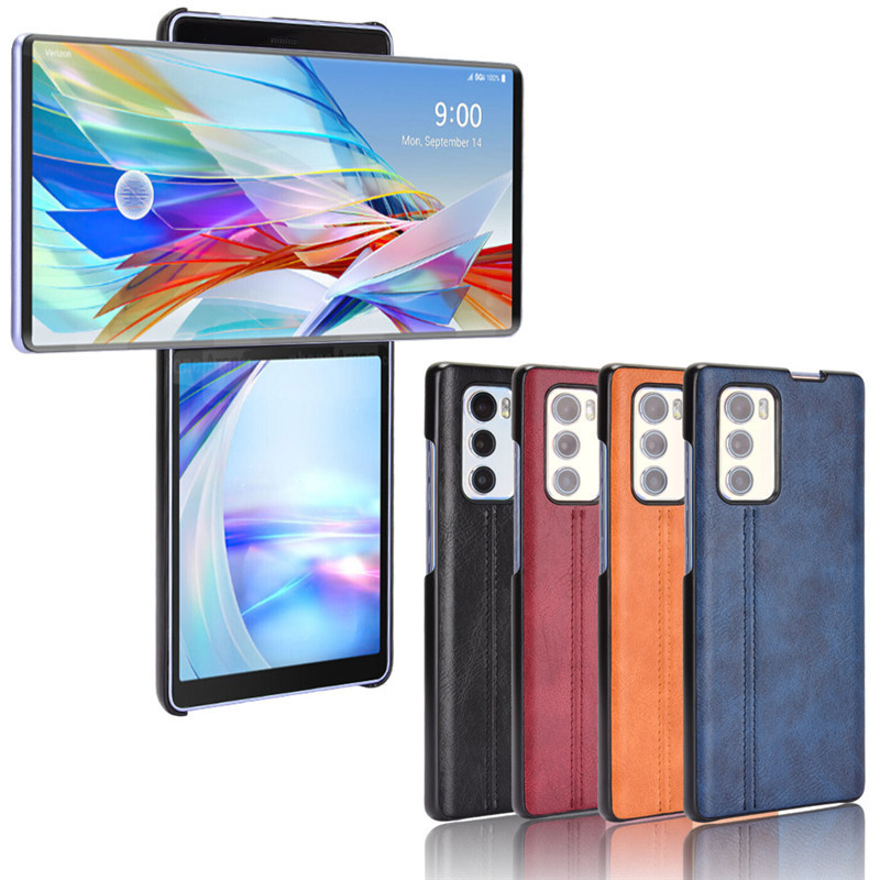 เหมาะสําหรับ LG Wing 5G เคสโทรศัพท์หน้าจอหมุนได้รูปแบบหนังลูกวัวเคส ...