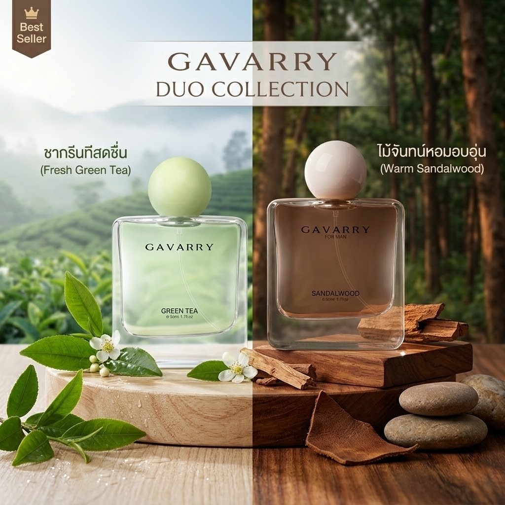 GAVARRY แพ็คคู่สุดคุ้ม! น้ำหอม Green Tea & Sandalwood 50ml x 2 หอมติดทน ...