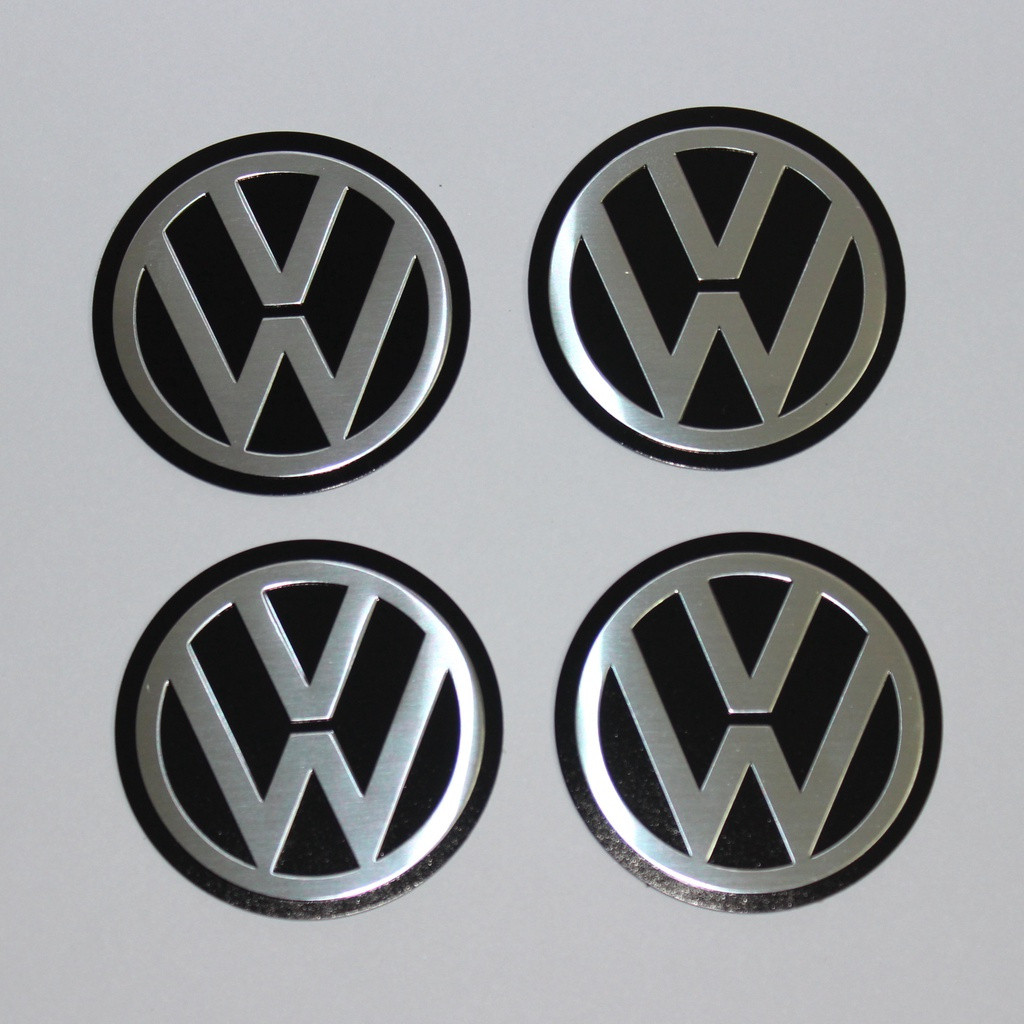 4PCS VW 55 มม.แบนล้อศูนย์ Hub Caps สติกเกอร์ป้ายสัญลักษณ์ Decals สีดํา ...
