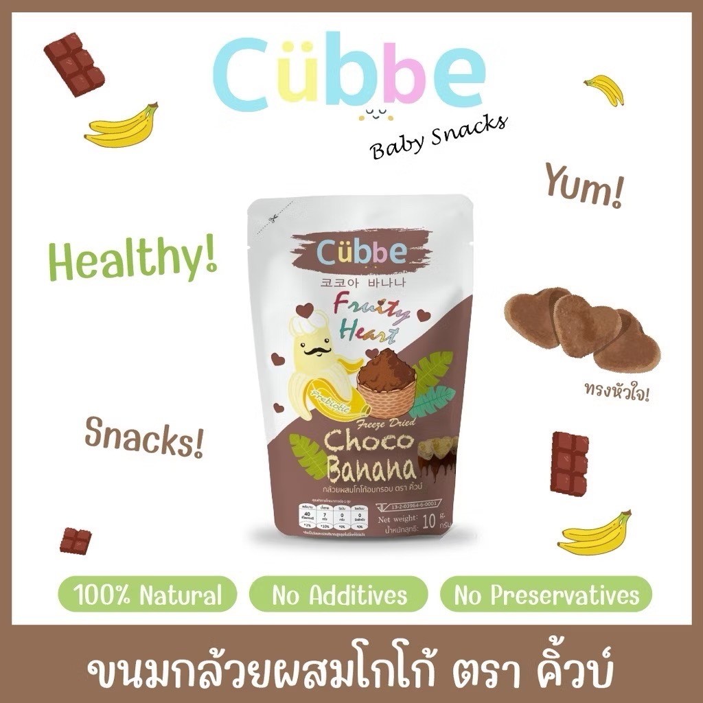 Cubbe คิ้วบ์ ขนมกล้วยอบกรอบ รสโกโก้ และ สตอเบอร์รี่ ซอง 10กรัม ขนมเด็ก ...
